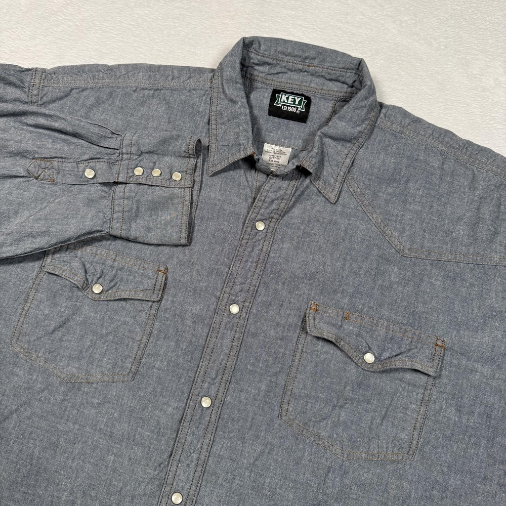 Key Shirt Mens 3XL Gray Western Pearl Snap Button Down Long Sleeve Workwear